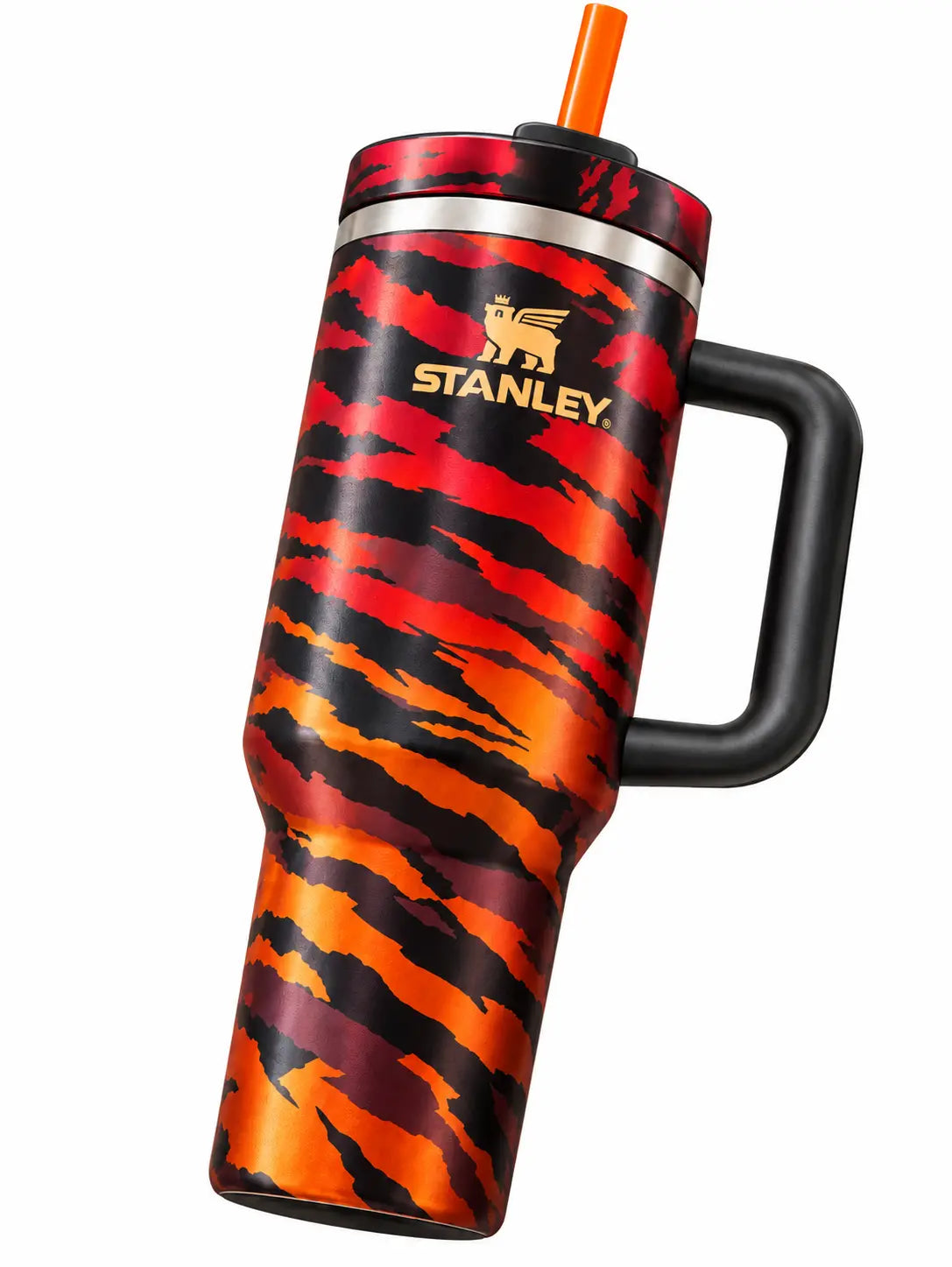 Stanley Quencher Style Tumbler with Handle & Straw – Red Orange Black Tiger Pattern NORTH WAVE SCENTORA