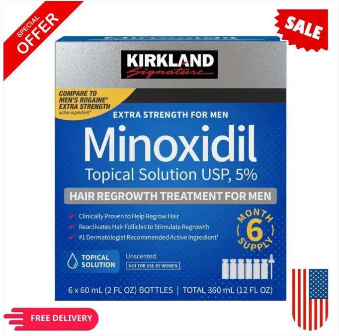 Kirkland Signature Minoxidil 5% Topical Solution for Men, Extra Strength Hair Regrowth Treatment, 6 x 60 mL Bottles SCENTORA SCENTORA