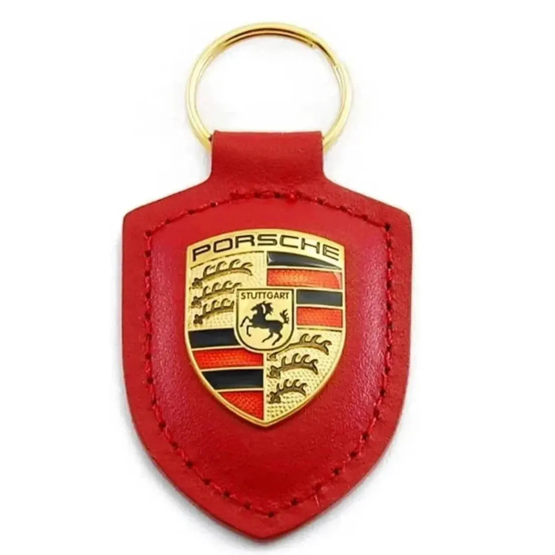 Authentic OEM Porsche Leather Crest Key Ring FOB Chain - Black & Red (WAP0500950E) NORTH WAVE SCENTORA