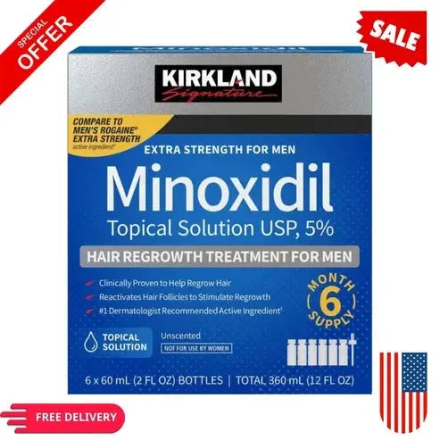 Kirkland Signature Minoxidil 5% Extra Strength Hair Regrowth Treatment for Men – 6-Month Supply NORTH WAVE SCENTORA