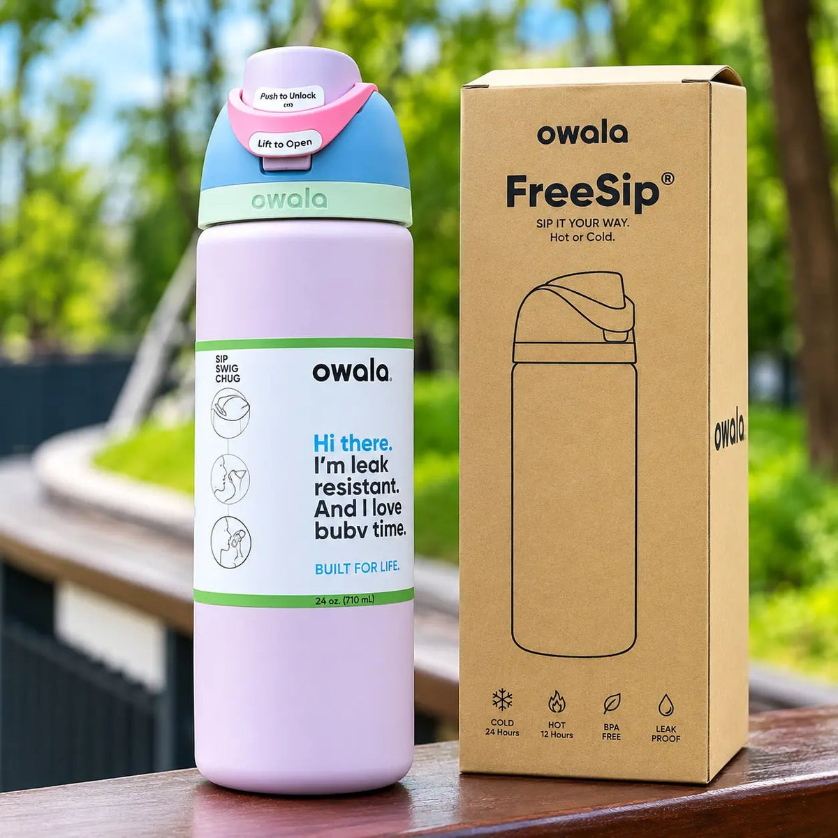 Owala FreeSip 24 oz Insulated Stainless Steel Water Bottle with Packaging Box | Pastel Purple Aesthetic Flask SCENTORA SCENTORA