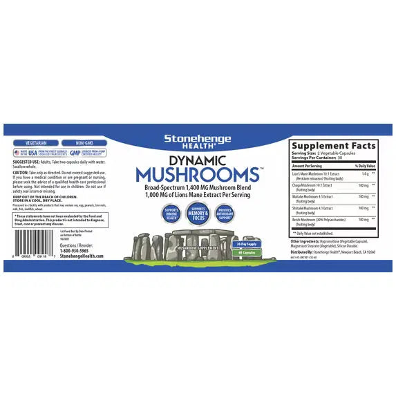 Stonehenge Health Dynamic Mushroom Complex - 60 Veggie Capsules NORTH WAVE SCENTORA