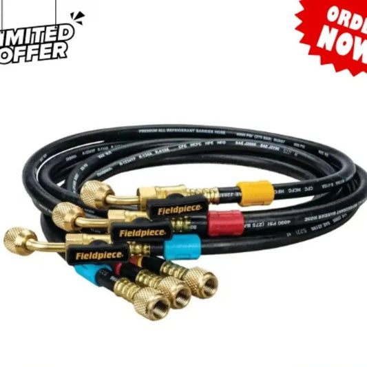 Fieldpiece HR3B 3-Pack Ball Valve Refrigerant Hose Set with Color Tags - 1/4" x 1/4" - 60" NORTH WAVE   SCENTORA