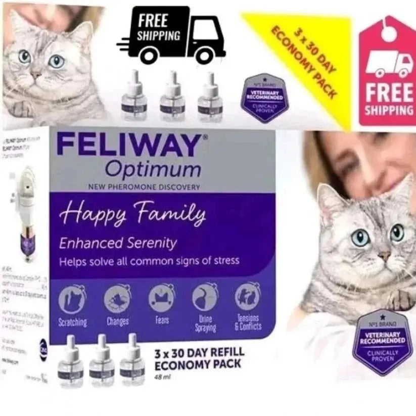 FELIWAY Optimum 30-Day Cat Pheromone Diffuser Refill – 48ml (3-Pack Value Bundle) SCENTORA   SCENTORA