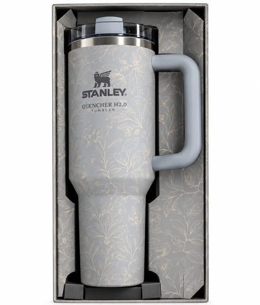 Stanley Quencher H2.0 FlowState Tumbler Gift Set | Grey Floral Insulated Stainless Steel Mug SCENTORA   SCENTORA